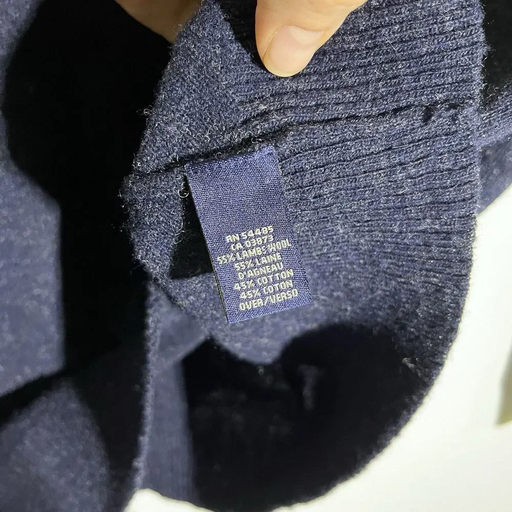 American Eagle Men's L Vintage Slim Fit Sweater V-Neck‎ Lambs Wool Navy Blue Y2K